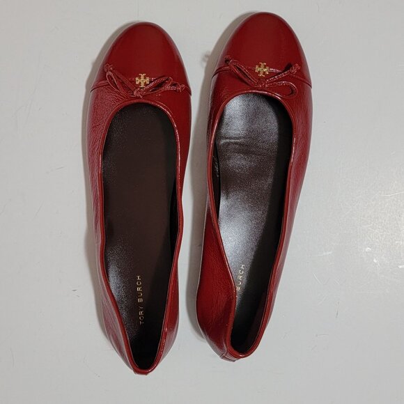 NEW Tory Burch Cap Toe Ballet Flats Womens 9.5 Red Luxury Designer Contemporary - Picture 4 of 8